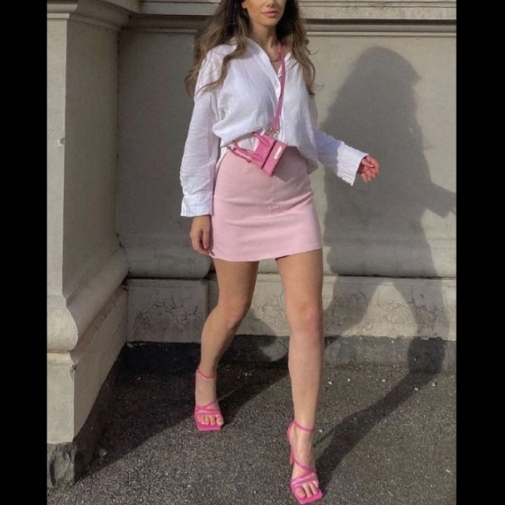 LIGHT PINK MINI SKIRT LARGE 10 12 F 21 VICI - Picture 13 of 16